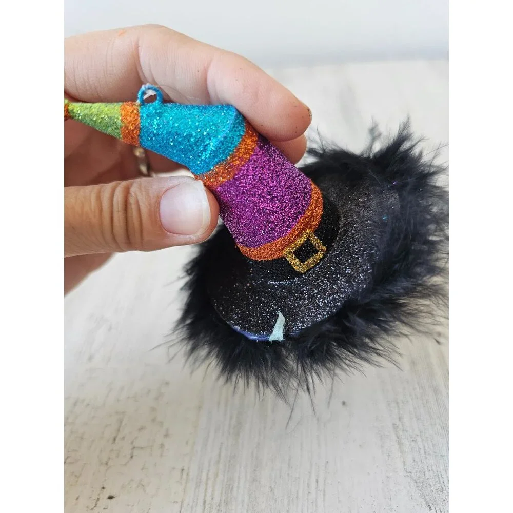 Pier 1 Witch hat feather sparkle ornament Xmas purple blue tree as‎ is
